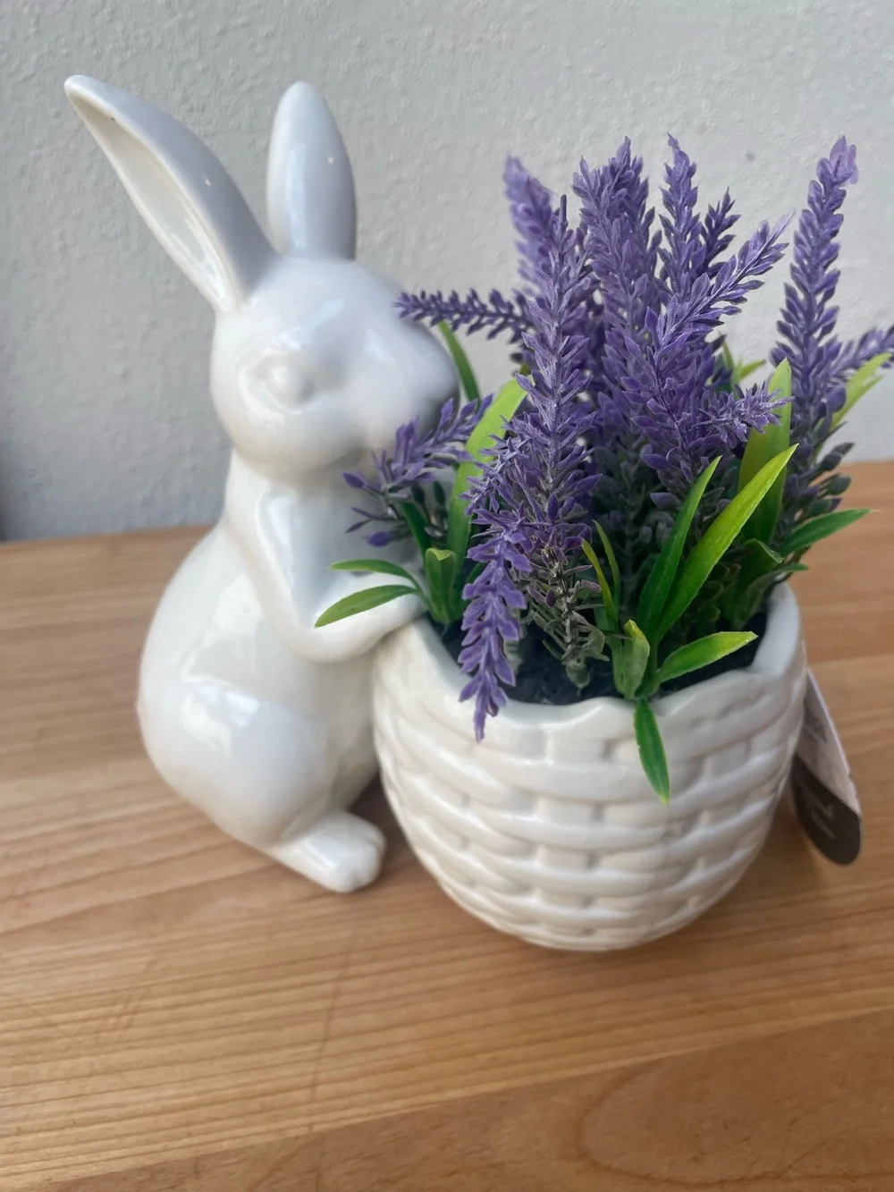 White Ceramic Bunny Lavender Planter - Decorative Home Accent